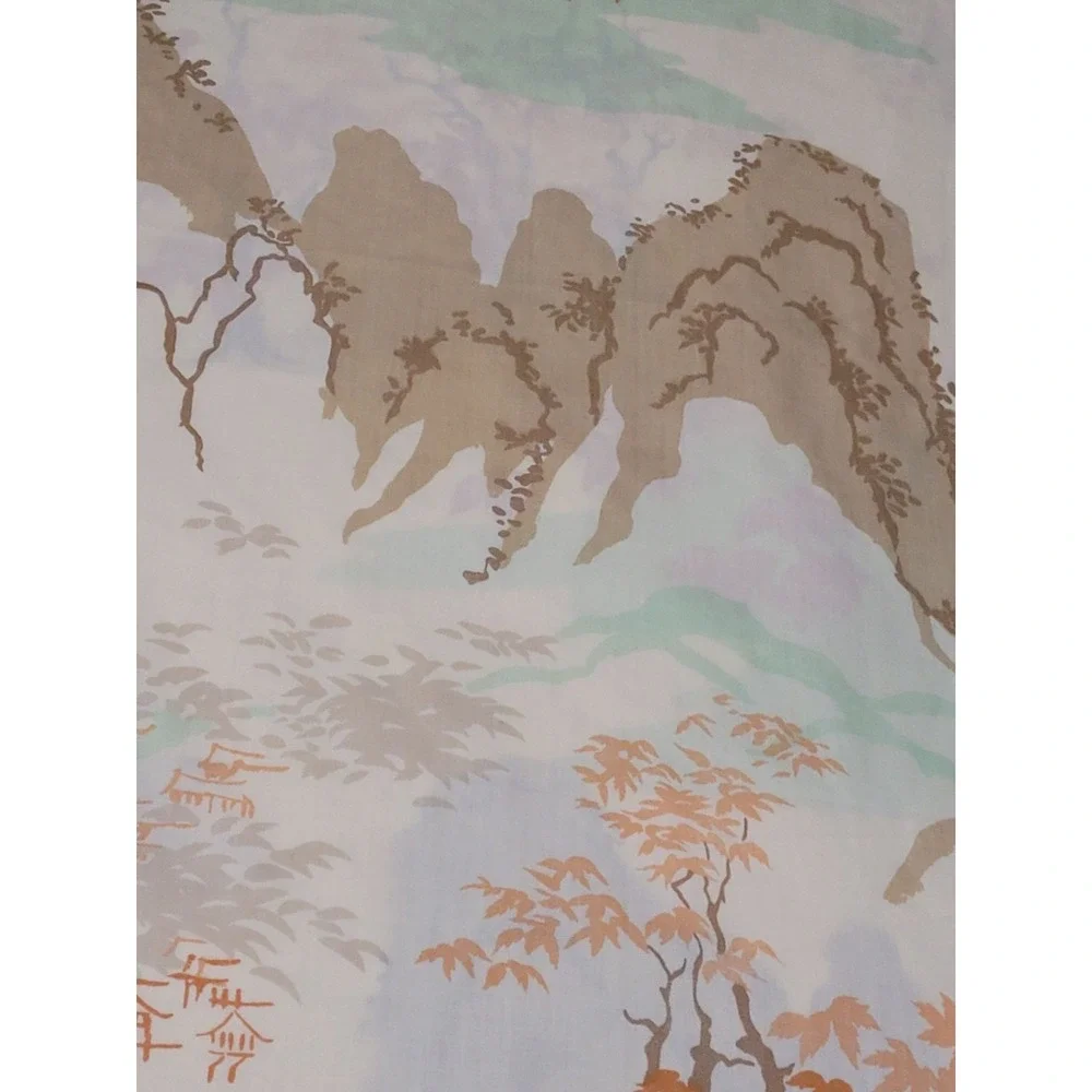 Vintage Asian-Inspired Full Flat & Fitted Sheets Set With Scenic Mountain & Tree